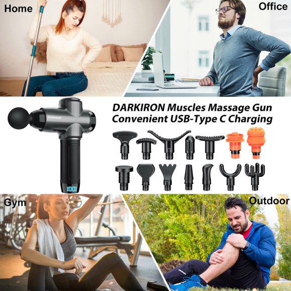 New - Darkiron Gray Deep Tissue Percussion Massage Gun with 15 Massage Heads - Picture 10 of 12
